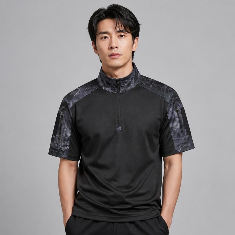 네오택티컬 스네이크 카모 블랙 반팔 컴뱃 셔츠